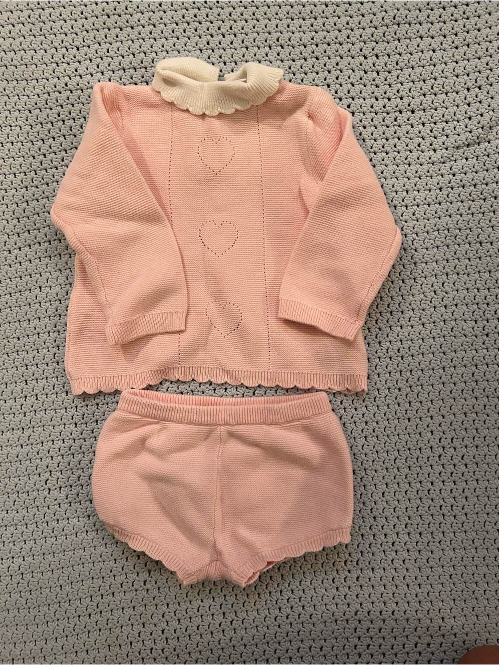 Janie & Jack Baby Pink Knit Two-Piece Set with Cream Ruffle Collar